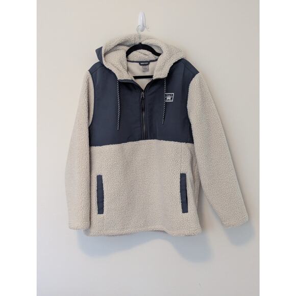 NWOT Hurley Half Zip Sherpa Anorak Pullover Hooded Jacket Sz L Blue Cream Bone - Picture 1 of 6